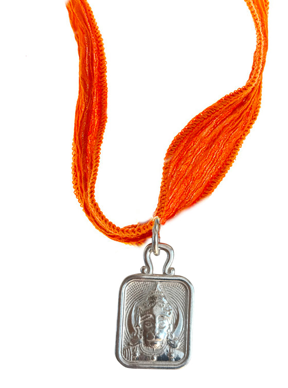 Hanuman Sterling Silver Chi Charm on a Silk Wrap Ribbon: Courage, Confidence, Inspiration