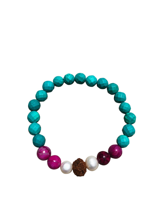Turquoise and Pink Howlite Power Beaded Bracelet