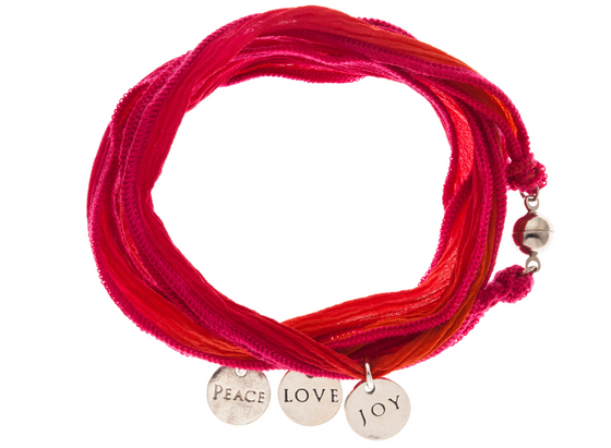 Silk Wrap Bracelet - Peace, Love and Joy